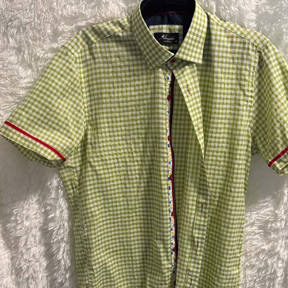 Amedeo Lime Green Checkered Button Down Shirt